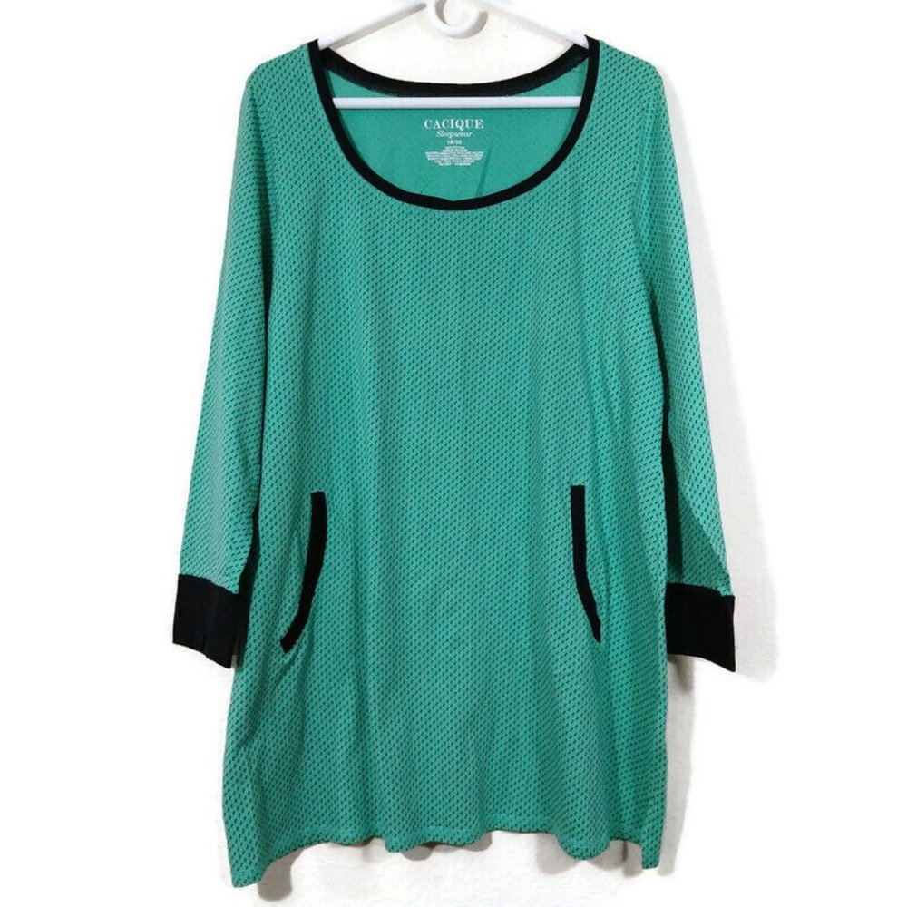 Cacique Women's Sleepwear Nightshirt Pajamas Long Sleeve Pockets Green Sz 18/20